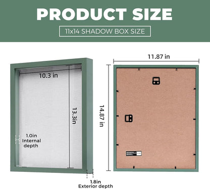 Muzilife 8x8 Shadow Box Picture Frame with Linen Board - Deep Wood & Glass Display Case Ready to Hang Memory Box Baby Sports Memorabilia, Pins, Awards, Medals, Wedding, Tickets and Photos (Black)