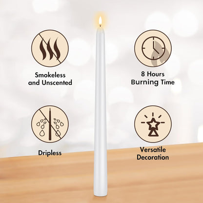 KORCCI Ivory Taper Candles 10 Inch - Set of 6 Long Candles, 8 Hours Long Burning, Smokeless & Unscented & Dripless, for Christmas Holiday Décor, Weddings, Birthdays, Dinner, Rituals (Ivory)