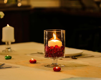 CYS EXCEL Glass Hurricane Pillar Candle Holder (H:6" W:3.75") | Multiple Size Choices Short Stem Candle Centerpieces | Stemmed Glass Cylinder Candle Vase