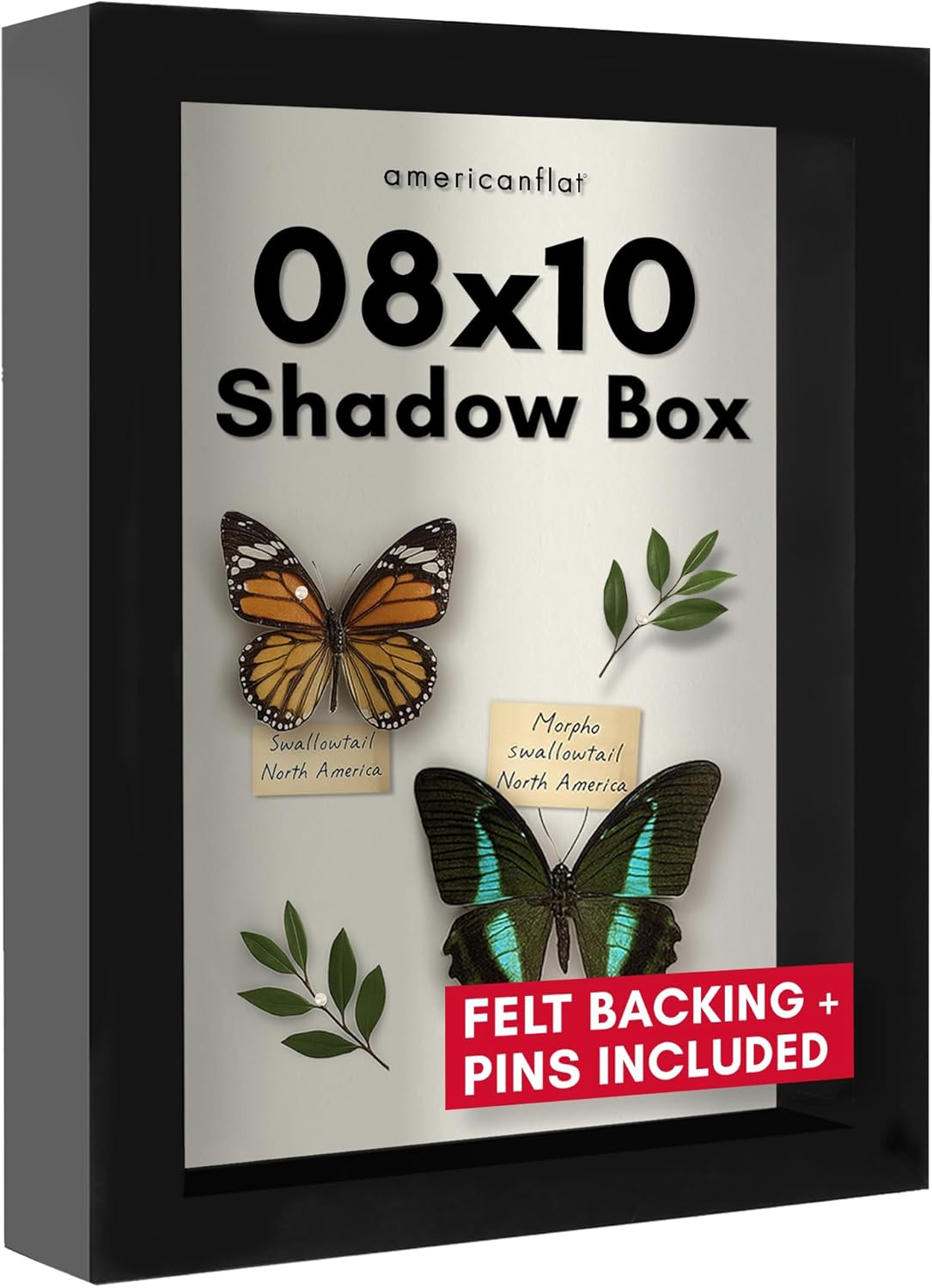 Americanflat 12x16 Shadow Box Frame with Polished Plexiglass - Silhouette Collection - Large Shadow Box Display Case for Tabletop and Wall Display - Black with Soft Felt Back