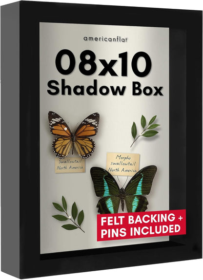 Americanflat 12x16 Shadow Box Frame with Polished Plexiglass - Silhouette Collection - Large Shadow Box Display Case for Tabletop and Wall Display - Black with Soft Felt Back