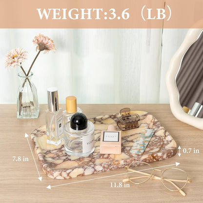 Marble Vanity Tray for Dresser Organizer, Travertine Bathroom Tray Countertop, Beige Decorative Serving Trays, Kitchen Sink Storage, Jewelry & Perfume Holder(Travertino Romano)