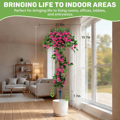 2Pack 4FT Artificial Bougainvillea Topiary Trees for Outdoor, Fake Silk Flowers Plants Bushes with Ground Spike, Faux UV Resistant Shurbs Trees for Outside,Front Porch,Patio,Balcony Decor