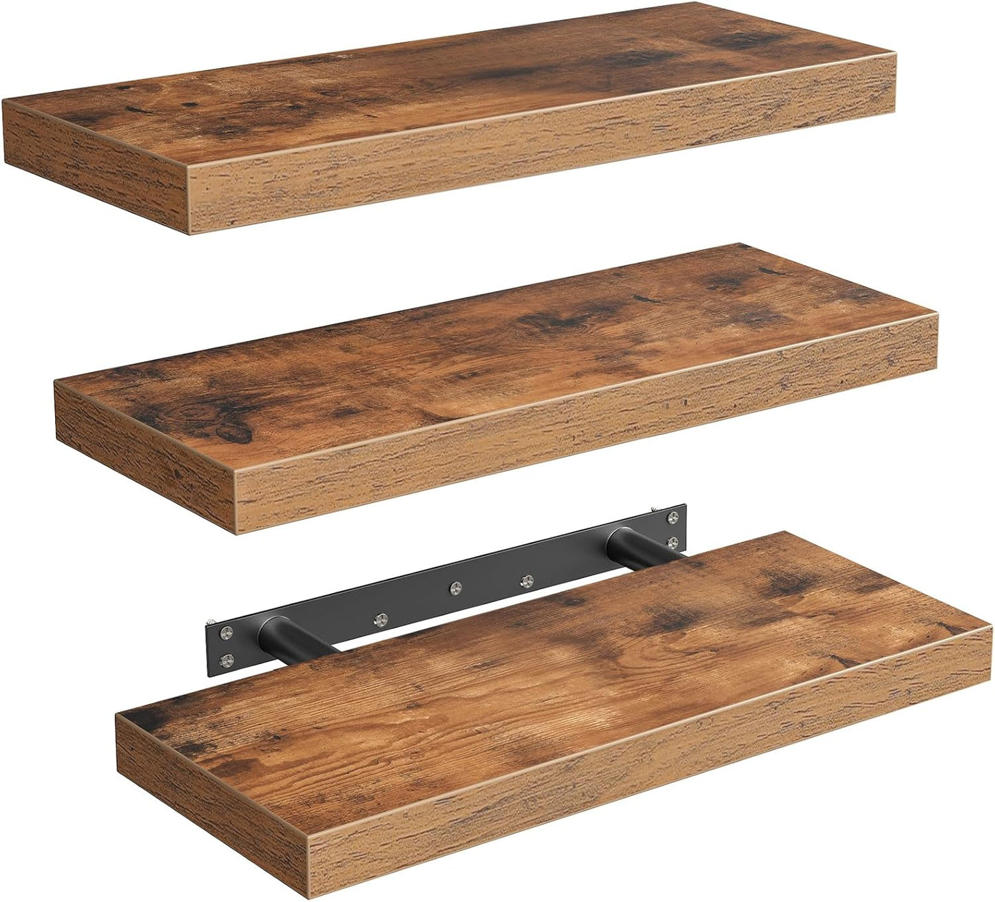 RALGEND Floating Shelves for Wall, 1.5" Thick Wall Shelf Set of 3 with Invisible Brackets, L31.5 x W7.9 Hanging Shelves Farmhouse Home Decor for Bathroom, Living Room, Bedroom, Rustic Brown 8301BJP3BF