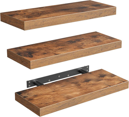 RALGEND Floating Shelves for Wall, 1.5" Thick Wall Shelf Set of 3 with Invisible Brackets, L31.5 x W7.9 Hanging Shelves Farmhouse Home Decor for Bathroom, Living Room, Bedroom, Rustic Brown 8301BJP3BF