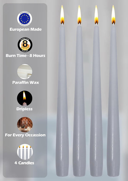 Hyoola Tall Taper Candles - 10 Inch Metallic Gold Unscented Dripless Taper Candles - 8 Hour Burn Time - 4 Pack