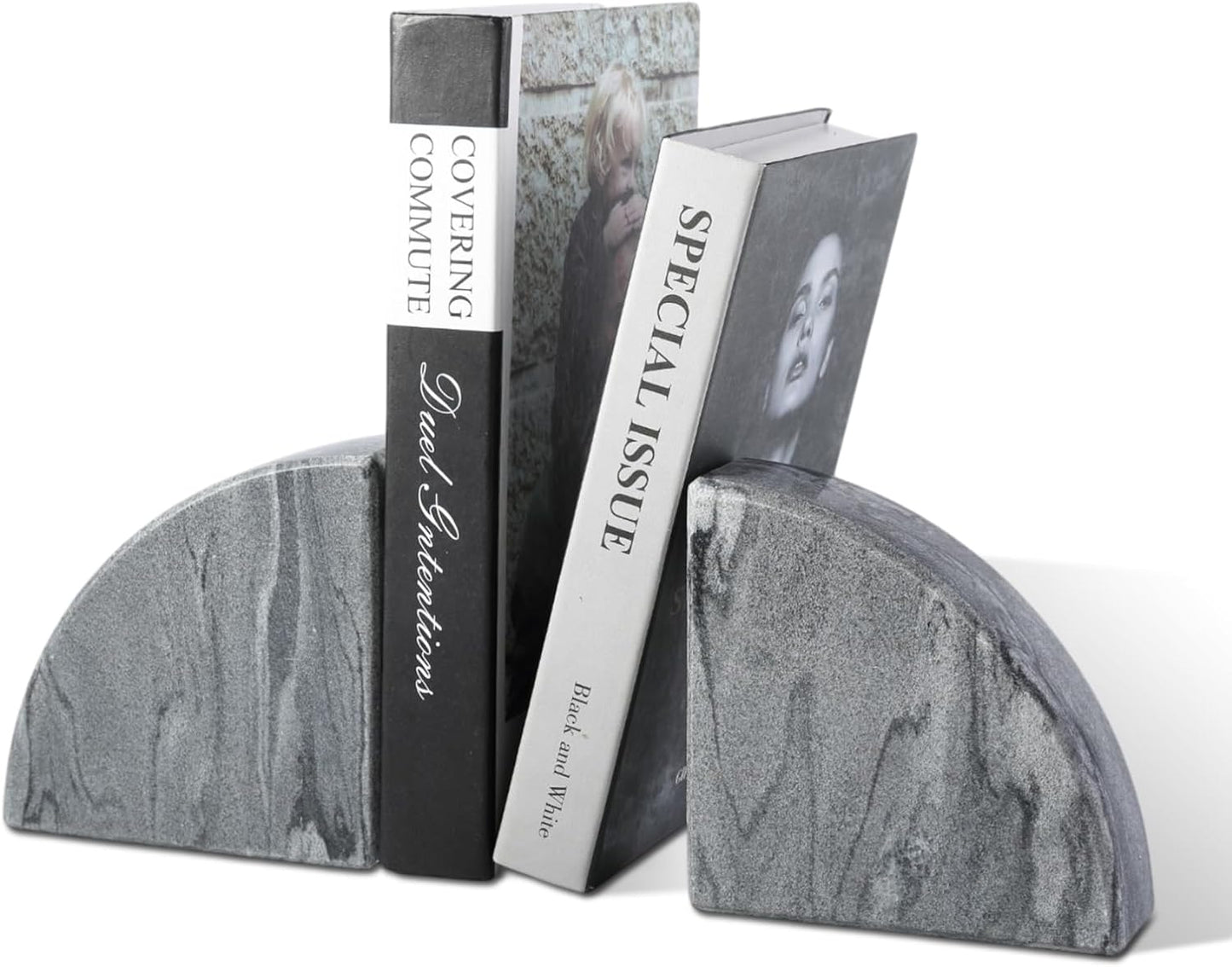 Karibiber Travertine Bookends for Heavy Books, Marble Decorative Bookends for Shelves, Heavy-Duty Stone Book Ends for Hardback Book & Cookbooks, Unique Book Stopper & Holder, Travertino Italy