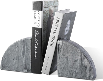 Karibiber Travertine Bookends for Heavy Books, Marble Decorative Bookends for Shelves, Heavy-Duty Stone Book Ends for Hardback Book & Cookbooks, Unique Book Stopper & Holder, Travertino Italy