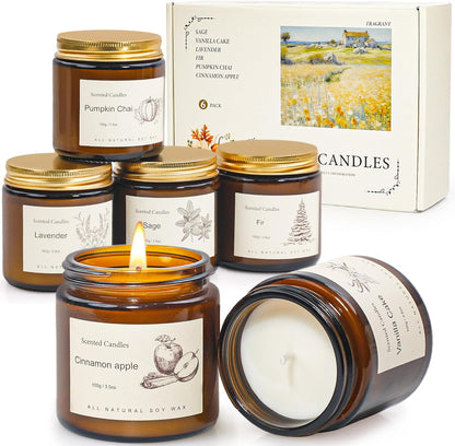 6-Pack Scented Candles for Home, 3.5 Oz Soy Wax Candles Gift Set with Lavender Chamomile & Eucalyptus Mint for Brithday Gifts Women, Mothers Day