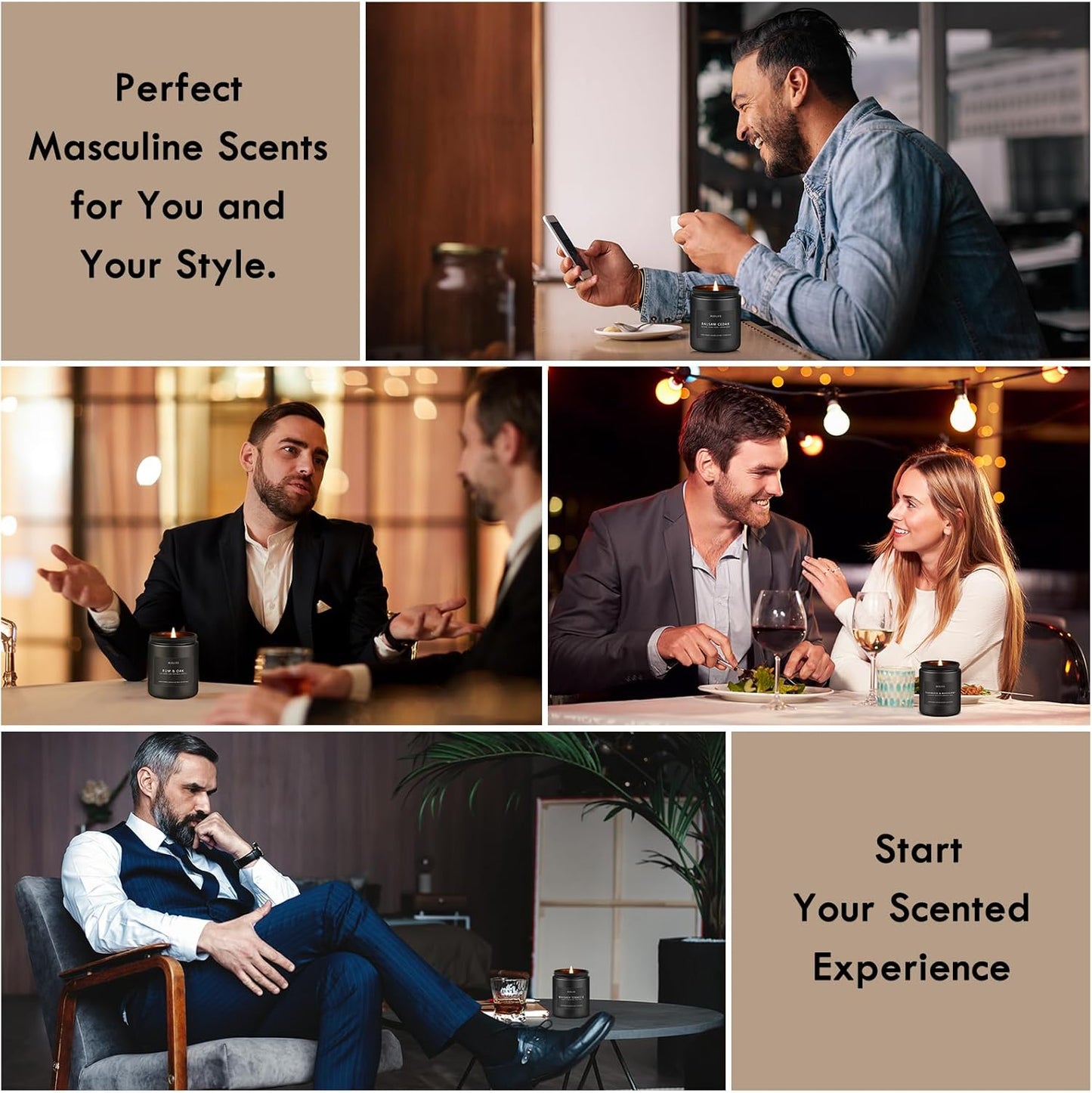 Scented Candles Set | Men Candle Set, Scented Candles for Home, Gifts for Men Aromatherapy Gift Set - 4 Pack Manly Gifts for Dad Fathers Day, Soy Candle of Leather/Smoke & Vanilla/Oak/Lavender