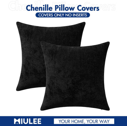 MIULEE Pack of 2 Couch Throw Pillow Covers 18x18 Inch Neutral Beige Modern Boho Accent Decorative Pillow Covers Soft Chenille Farmhouse Cushion Covers for Home Decor Bed Sofa Living Room
