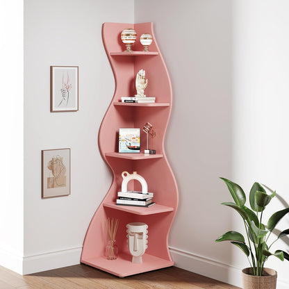 Tribesigns Corner Shelf, Modern 5-Tier Wall Corner Bookshelf, Stylish Corner Small Bookcase Storage Rack Plant Stand with Unique Shape for Living Room, Home Office (White, 1PC)