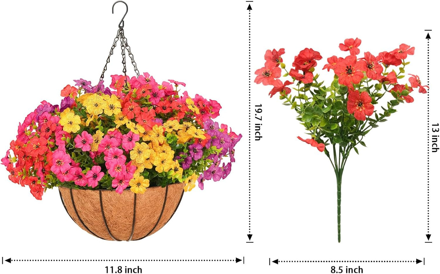2 Set Artificial Hanging Flowers with Basket for Outdoor Spring Summer Decor, 2 Hanging Planters with 24 Pcs Silk Daisy Flowers for Garden Porch Patio Balcony Decoration