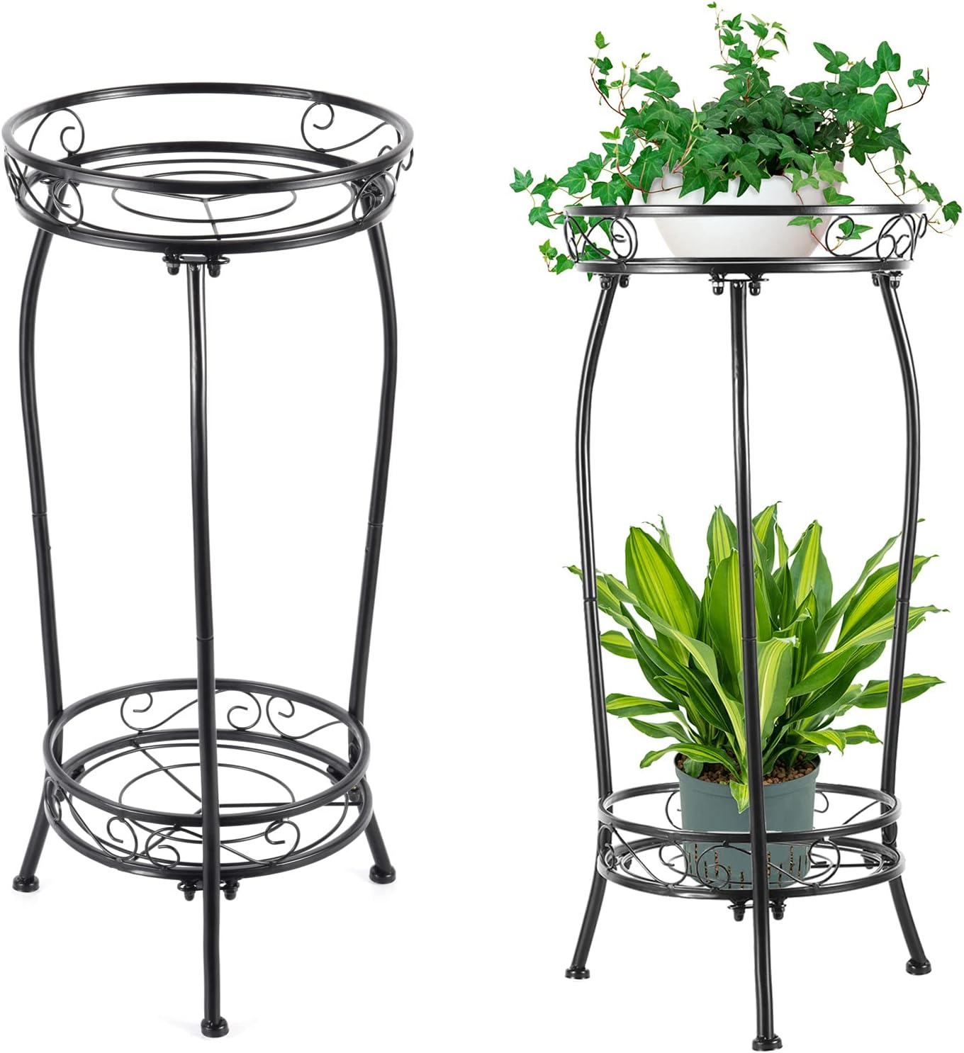 Kavlium Plant Stand Indoor Outdoor，Tall Black Metal Rustproof Stable Plant Stands，2 Tier 27.1 inch Multiple Plant Rack Holder Rack Flower Pot Stand Heavy Duty Plant Shelf