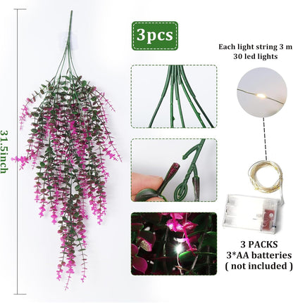 RECUTMS Artificial Hanging Plants Fake Hanging Plant Faux Eucalyptus Leaf Greenery Vine Outdoor UV Resistant Plastic Plants Home Garden Wedding Party Indoor Outdoor Decorations(White)