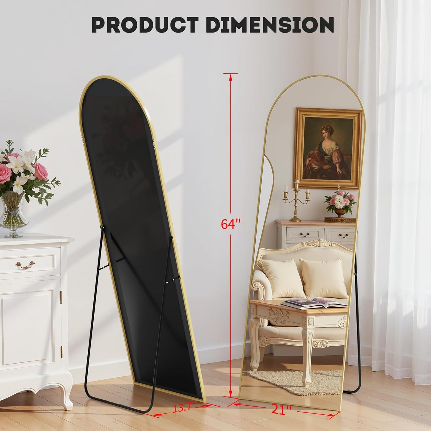Simple Deluxe Arched Full Length Mirror, 71"x26"Large Floor Mirrors, for Wall Door Bedroom Bathroom Living Room (Gold)