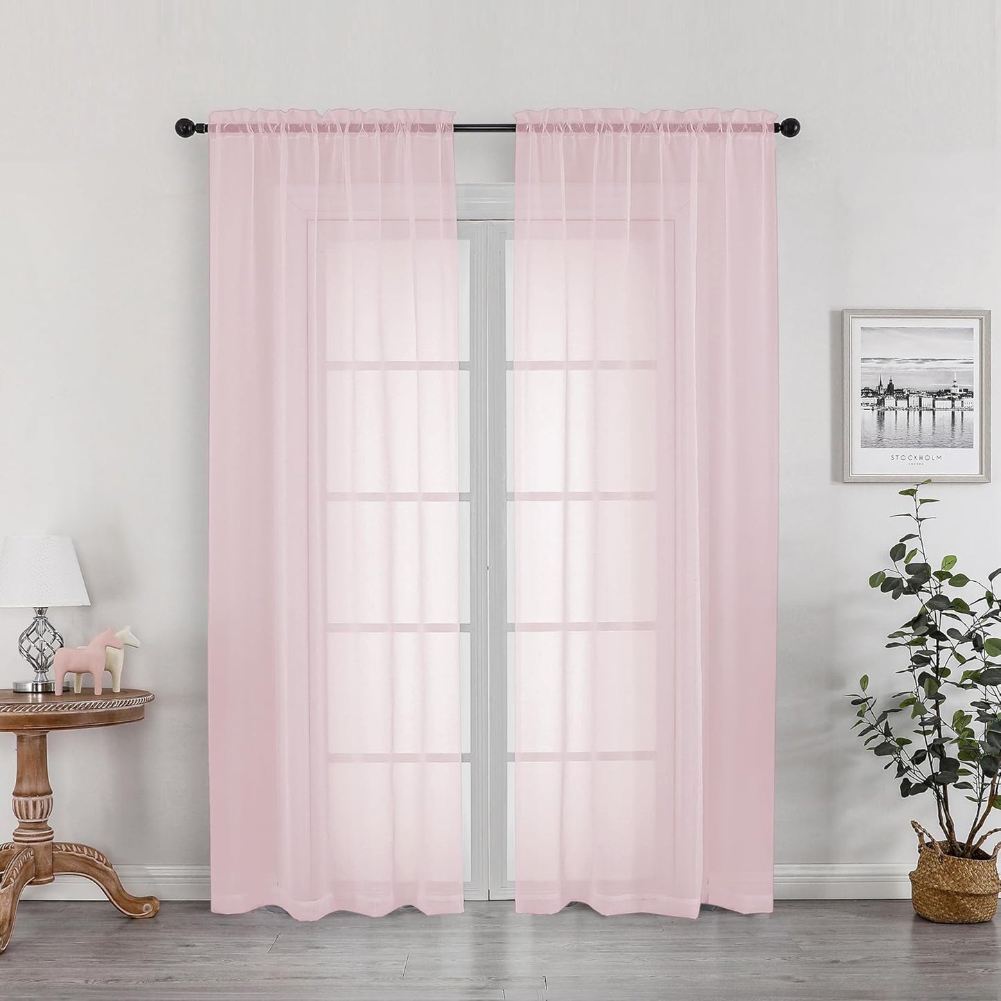 OWENIE Sheer Curtains 84 inches Long 2 Panels Set for Living Room/Bedroom, Rod Pocket Voile Sheer Panel Drapes, White, 2pcs, Each 42" W x 84" L - Colors A