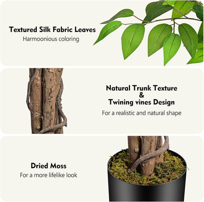 7ft Large Ficus Artificial Trees with Natural Curved Trunks, 84" Tall Lush Faux Tree for Home Decor Indoor, Green Lifelike Fake Ficus Tree Artificial Plants in Pot