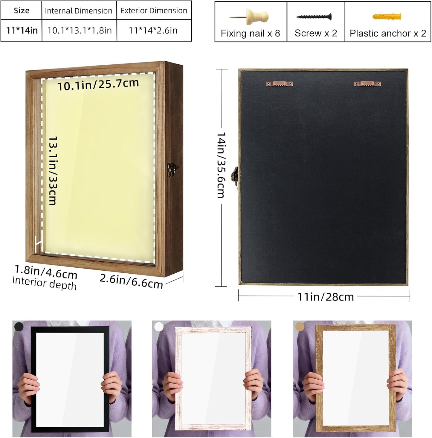 TJ.MOREE Shadow Box Frame 8 x 10 Shadowbox Display Case Picture Frame with Linen Back Memorabilia Bouquet Medals Military Photos Memory Box