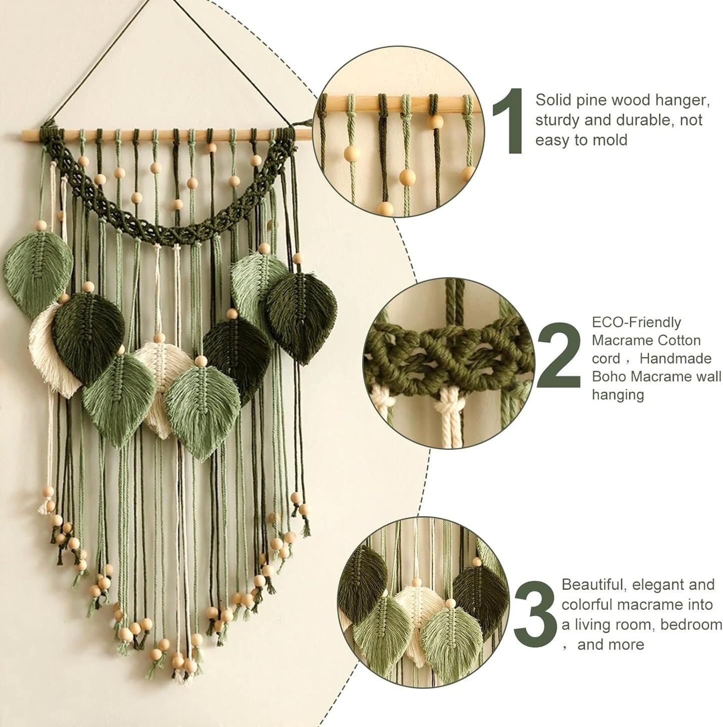 Artilady Macrame Wall Hanging -Handmade Sage Green Leaf Wall Tapestry,Boho Decorations for Bedroom Living Room Bathroom,Earthy Room Decor,Wedding Birthday for Women Girls