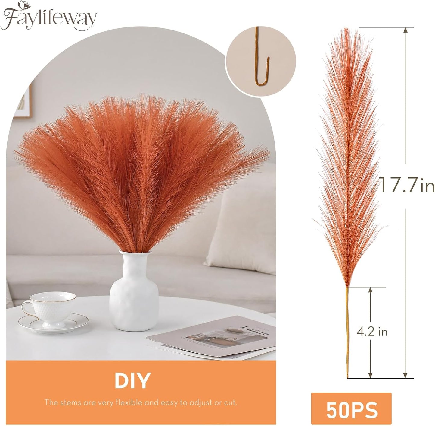 50pcs Pampas Grass 17in for Living Room Decor, Blush Pink Pampas Grass Decor, Fluffy Pink Flowers for Home Birthday Bathroom Baby Shower Wall Bow Decor(Blush & Cream & Pink)