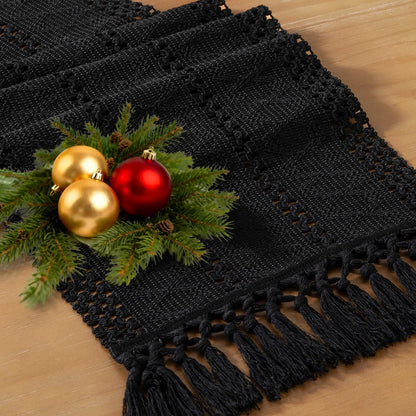 Socomi Boho Table Runner Summer Farmhouse Rustic Dining Kitchen Centerpiece Decor Small Macrame Woven Cotton Linen Coffee Table Runner for Dresser Scarf Home Decor 12x36 inch Beige