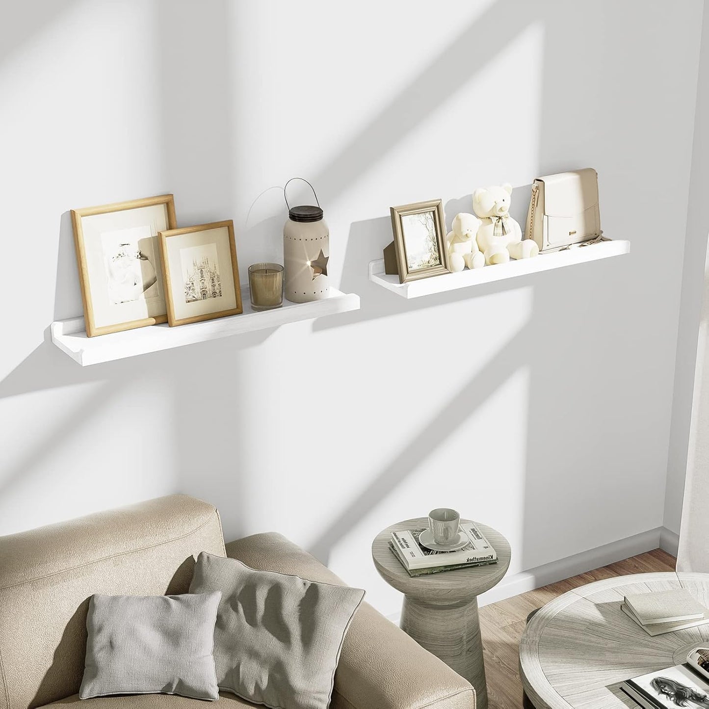 Love-KANKEI Floating Shelves Wall Mounted Set of 2, 17 Inch Rustic Wood Wall Shelves for Storage, Bedroom Living Room Bathroom Kitchen Office and More White