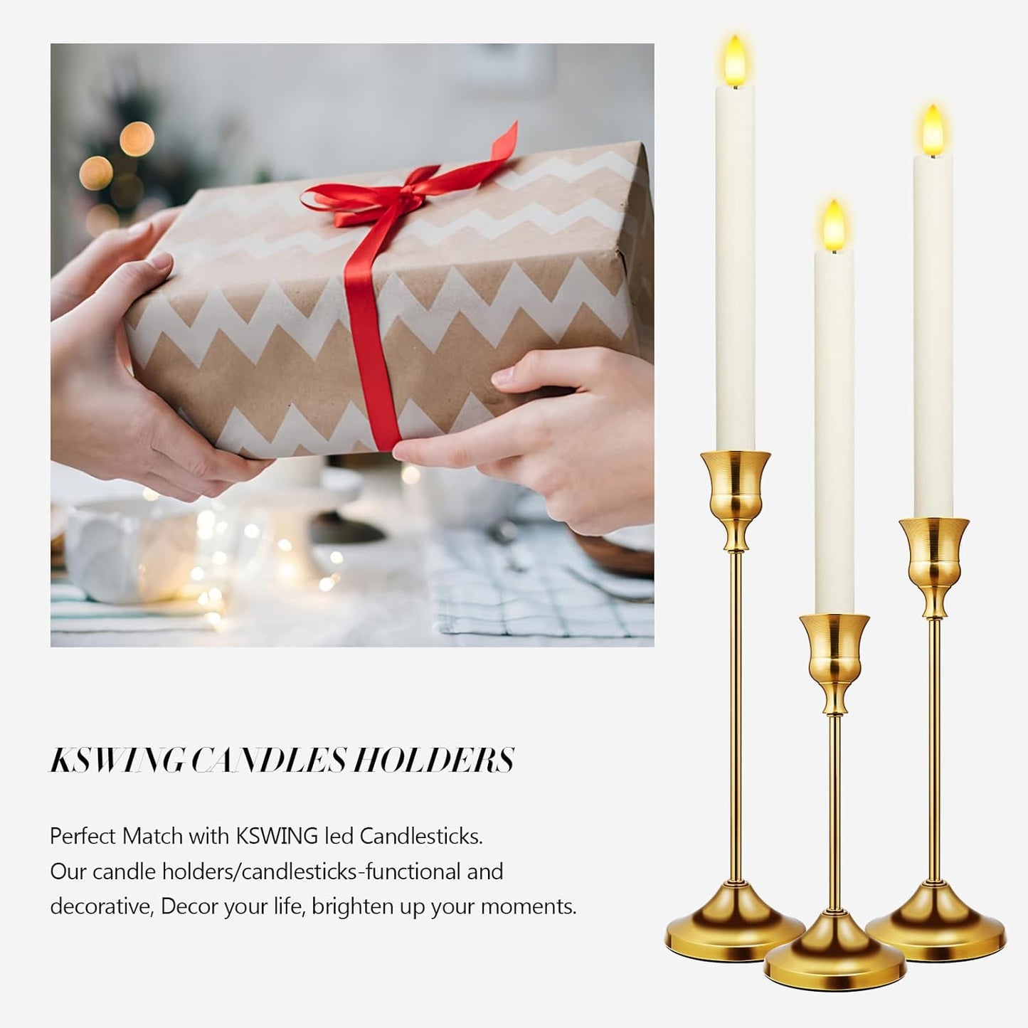 KSWING Upgraded Real Wax Short LED Flameless Taper Candles with Remote, 6 PCS White Candlesticks Battery Operated 3D Flickering - 6" Realistic Fake Candle Sticks for Home/Wedding/Fireplace Xmas Decor
