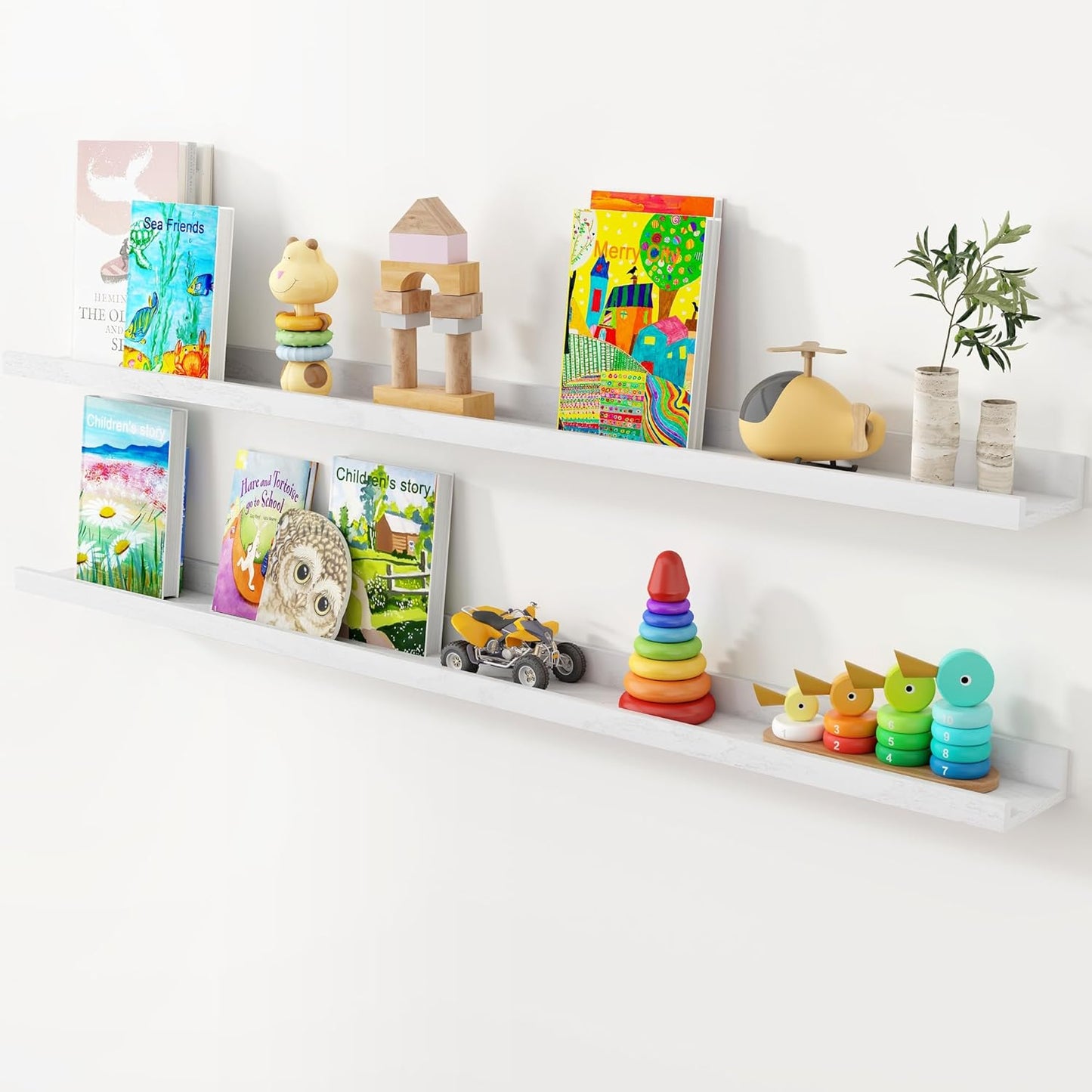 Axeman Oak Picture Ledge Shelf, 48 Inch Floating Shelves Set of 2, Solid Oak Wood Wall Shelves with Lip, Wall Decor Storage for Bedroom Living Room Bathroom Kitchen Nursery Photo Picture, Natural Oak