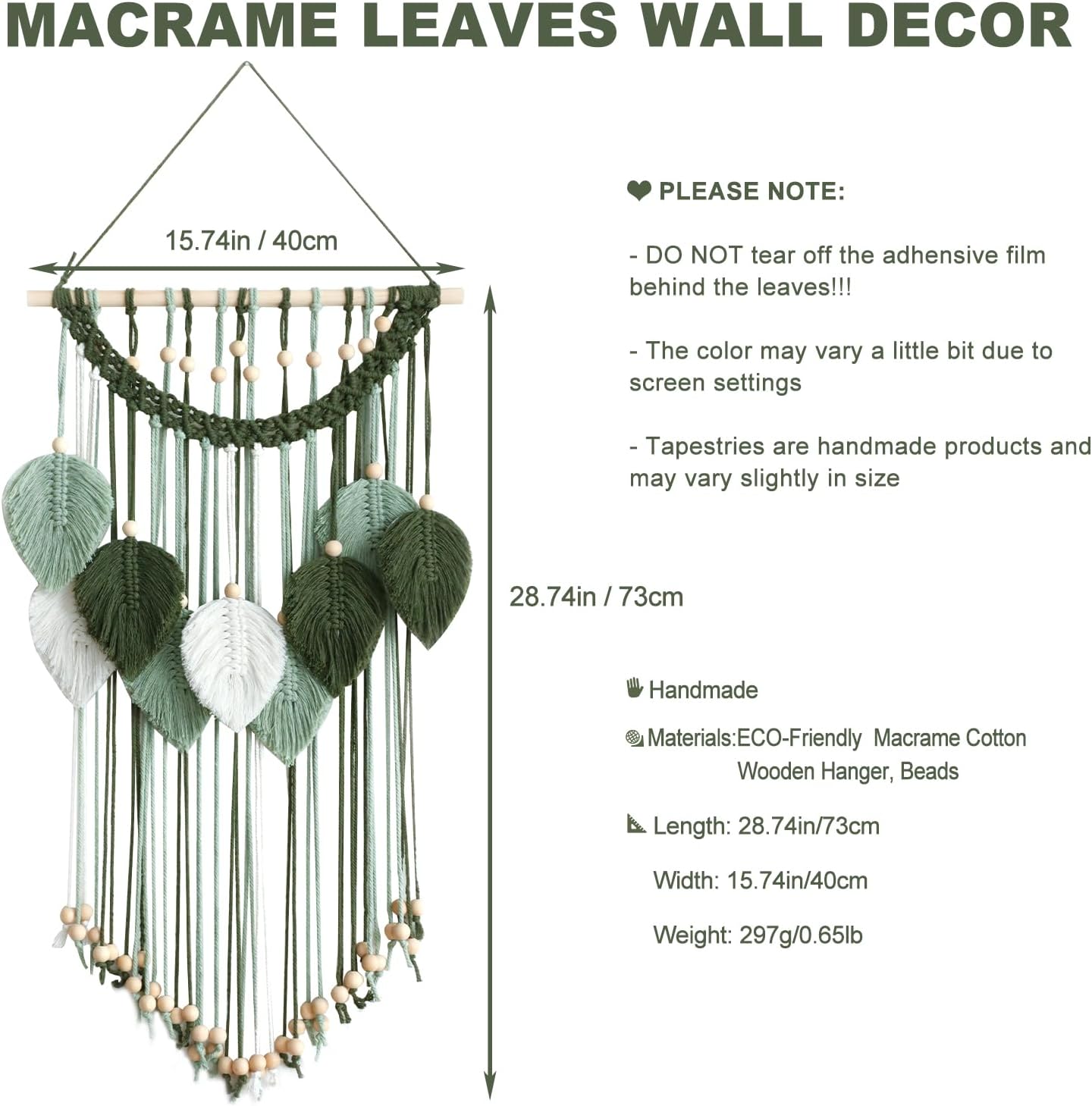 Artilady Macrame Wall Hanging -Handmade Sage Green Leaf Wall Tapestry,Boho Decorations for Bedroom Living Room Bathroom,Earthy Room Decor,Wedding Birthday for Women Girls