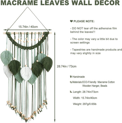 Artilady Macrame Wall Hanging -Handmade Sage Green Leaf Wall Tapestry,Boho Decorations for Bedroom Living Room Bathroom,Earthy Room Decor,Wedding Birthday for Women Girls