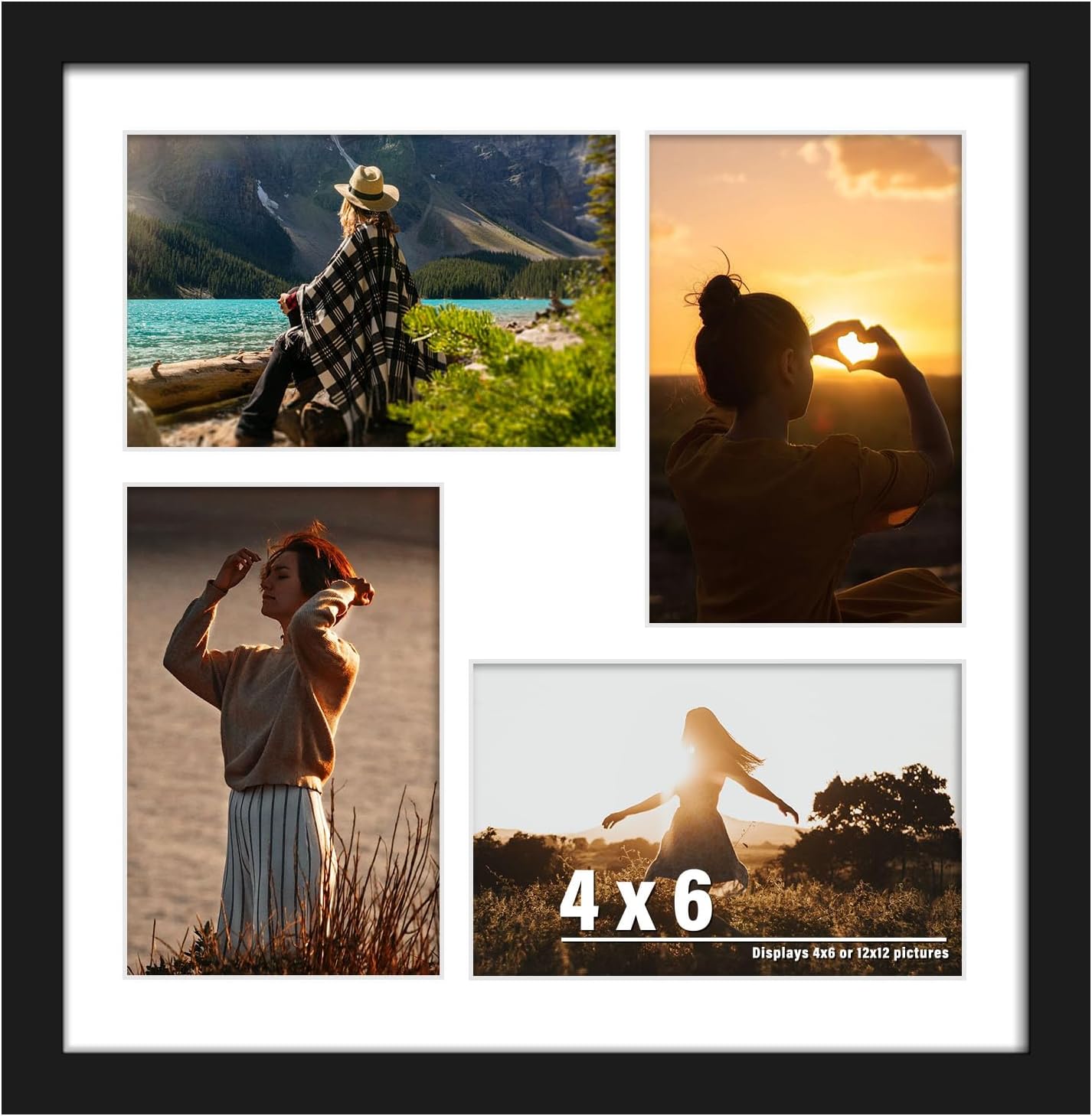 DUENPY 14x26 Collage Picture Frame 4x6 Collage Picture Frame Displays Twelve 4x6 inch Photos Available Horizontal Wall Mounting Display and Vertical Black - Colors B