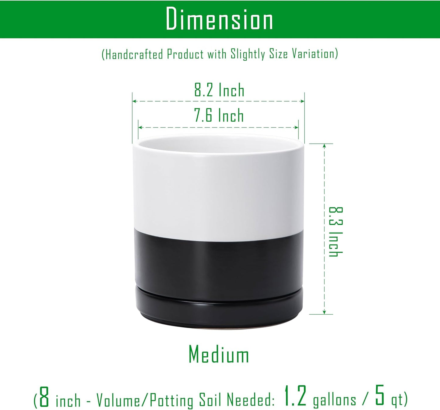 D'vine Dev 6.5 Inch Ceramic Planter Pot with Drainage Hole and Saucer, Indoor Cylinder Round Planter Pot, Olive, 94-O-C-J