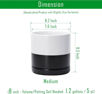 D'vine Dev 6.5 Inch Ceramic Planter Pot with Drainage Hole and Saucer, Indoor Cylinder Round Planter Pot, Olive, 94-O-C-J