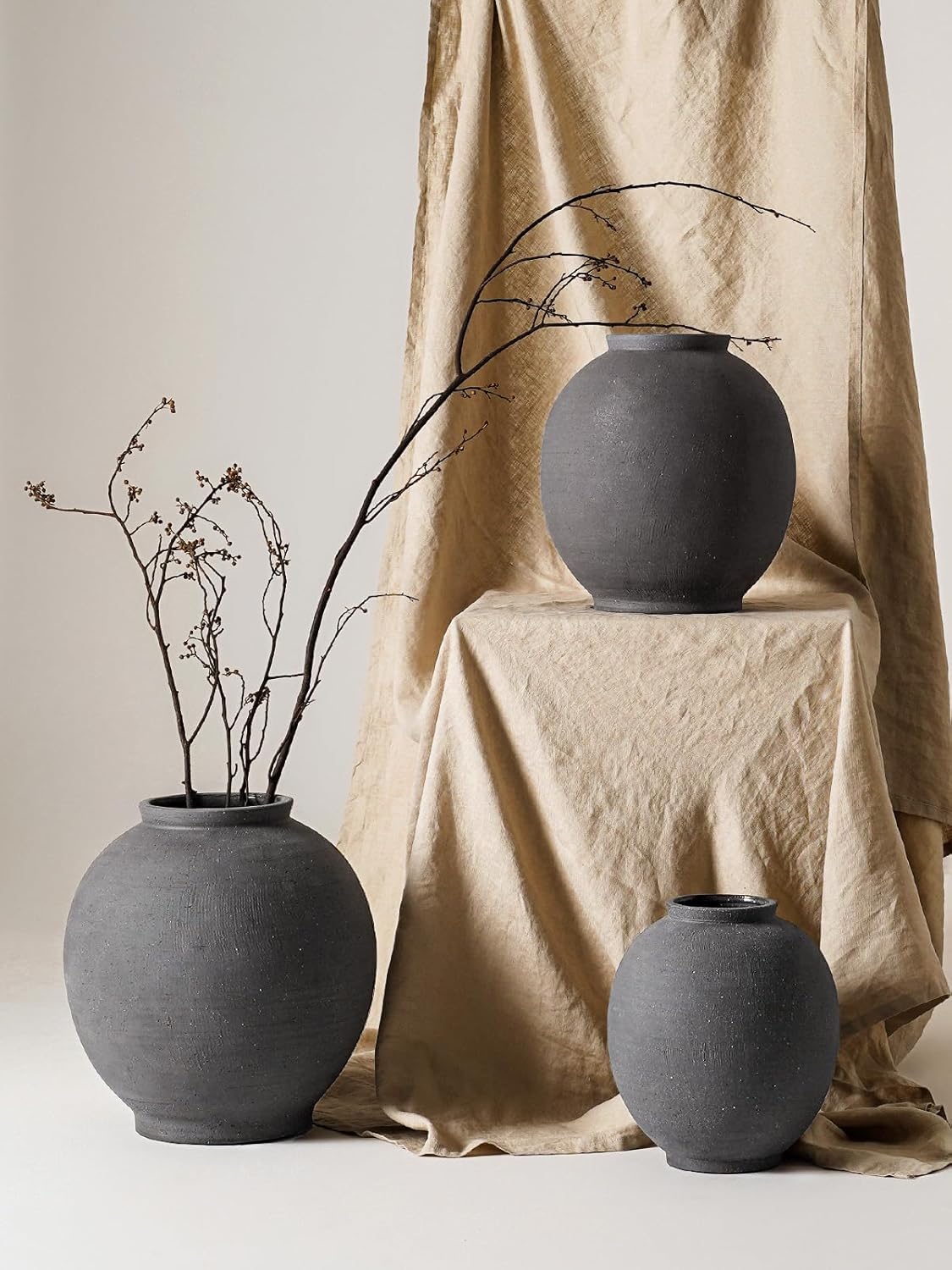 Large White Ceramic Vase - 9.8 Inch Rustic Farmhouse Flower Vase for Home Decor, Minimalist Tall Vases for Living Room, Table, Bathroom, Holiday & Weddings (Sandstone White)