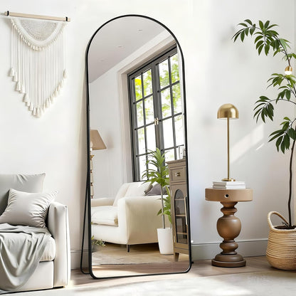 Dewfig Arched Full Length Mirror, 76"x34" Large Floor Mirror, Full Body Mirrors for Leaning or Hanging, Standing Mirrors for Bedroom, Living Room,Dressing Room, Aluminum Alloy Frame, Black