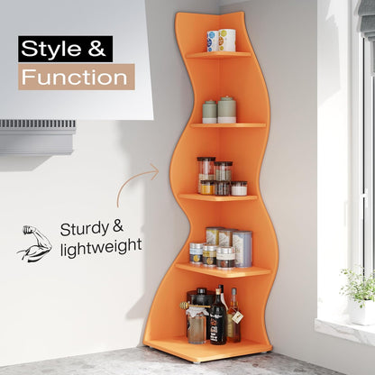 Tribesigns Corner Shelf, Modern 5-Tier Wall Corner Bookshelf, Stylish Corner Small Bookcase Storage Rack Plant Stand with Unique Shape for Living Room, Home Office (White, 1PC)