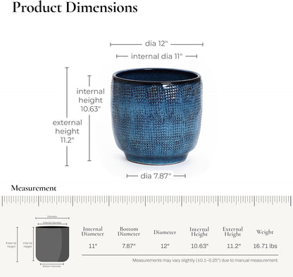 LuxenHome 15.75" Dia Large Ceramic Pots for Plants, Blue Glazed Planters for Outdoor Plants, Round Indoor Flower Pots with Drainage Hole and Rubber Plug for Home Garden Patio