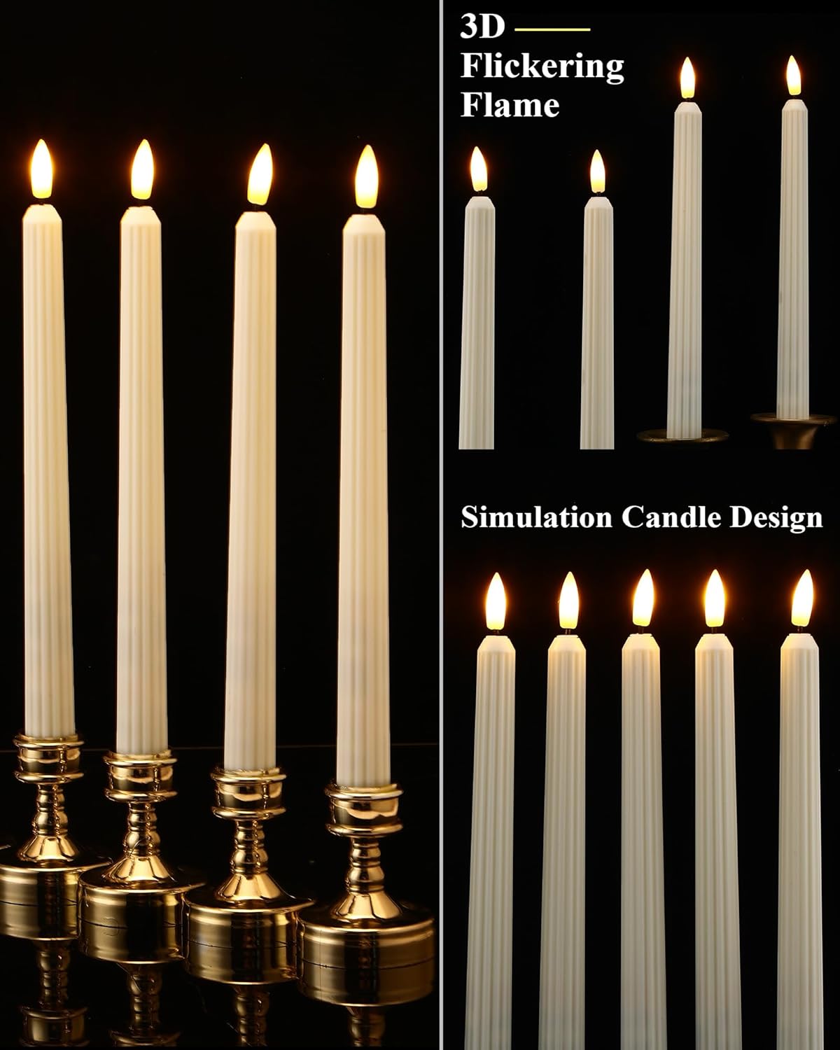 Treela 24 Pcs Flameless Taper Candles Battery Operated Bulk Fake Candles Light LED Candle Sticks Flickering Tapered for Easter Wedding Anniversary Decoration(Basic,11 Inch,Ivory)