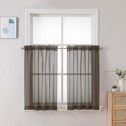 Chyhomenyc Sheer White Valances for Windows 2 Pack, Small Window Curtains for Living Room Bathroom Cafe Laundry Basement, Modern Top Dual Rod Pocket Voile Curtain, 42W x 14L inches, White - Colors B