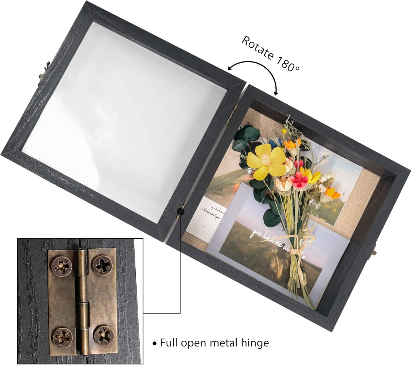 GraduationMall 13x16 Wood Shadow Box Frame Glass Door Display Case with Linen Back and 6 Stick Pins,1.5 inches Interior Depth,Ideal for Memorabilia Pictures Flowers Medals Tickets Rustic White