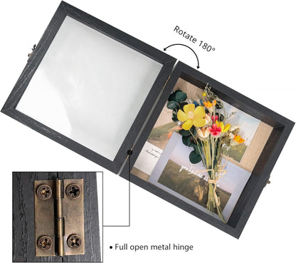 GraduationMall 13x16 Wood Shadow Box Frame Glass Door Display Case with Linen Back and 6 Stick Pins,1.5 inches Interior Depth,Ideal for Memorabilia Pictures Flowers Medals Tickets Rustic White