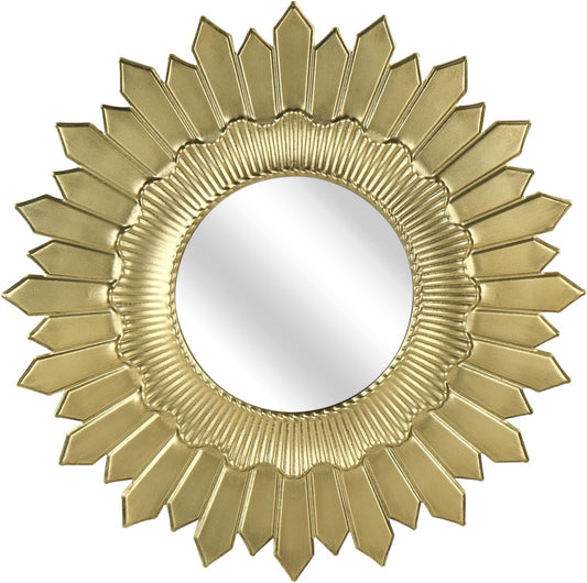 NIKKY HOME Vintage Sunburst Round Wall Mirror, 17.8 Inch Metal Framed Decorative Large Mirror for Bathroom, Living Room, Office, Gold Finish