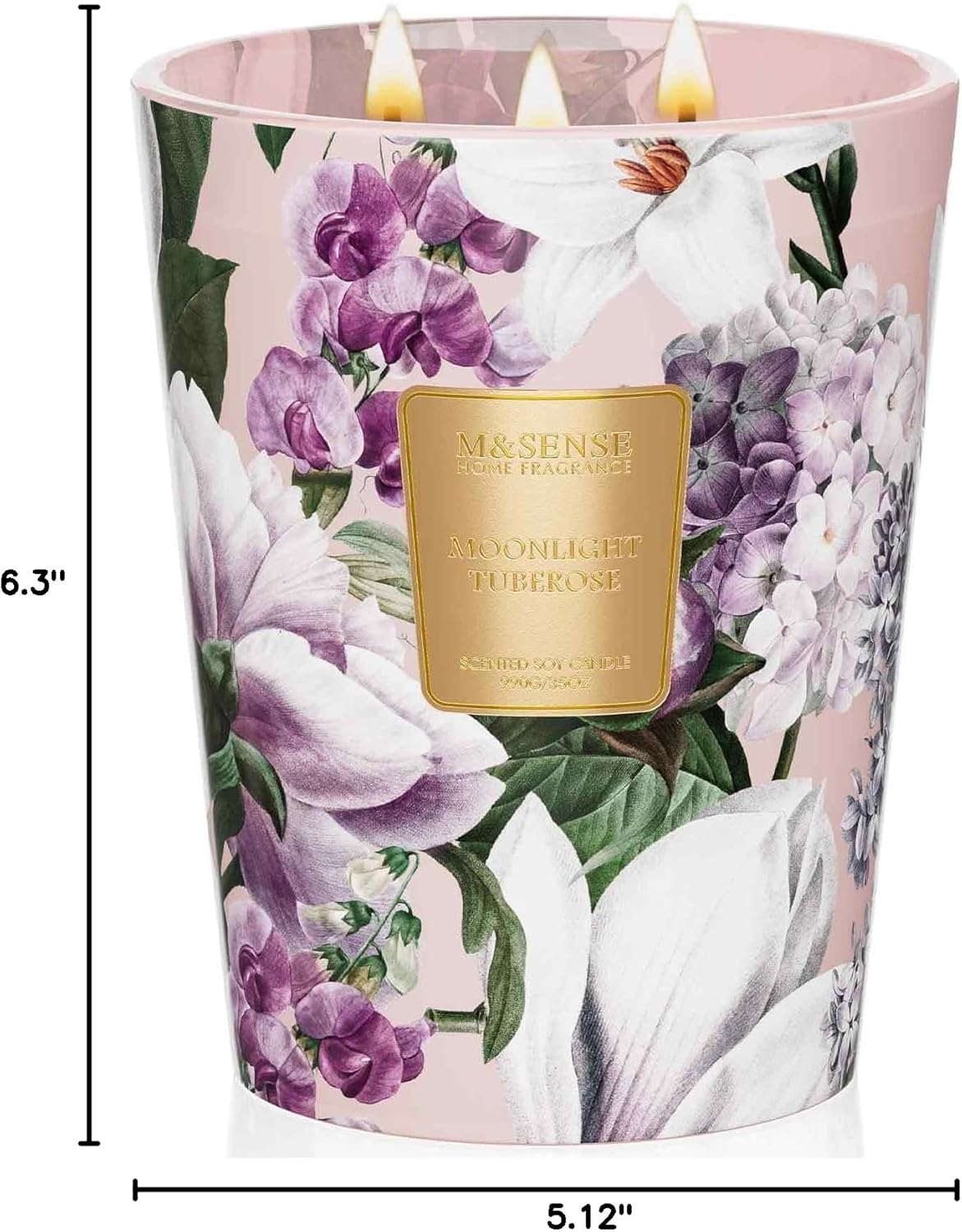 M&SENSE Jasmine Candles Highly Scented 3 Wick 35oz 150 Hours Burn Extra Large Jar Candles for Women, Natural Soy Wax Aromatherapy Candle for Stress Relief, Meditation, Yoga, Spa - Colors A
