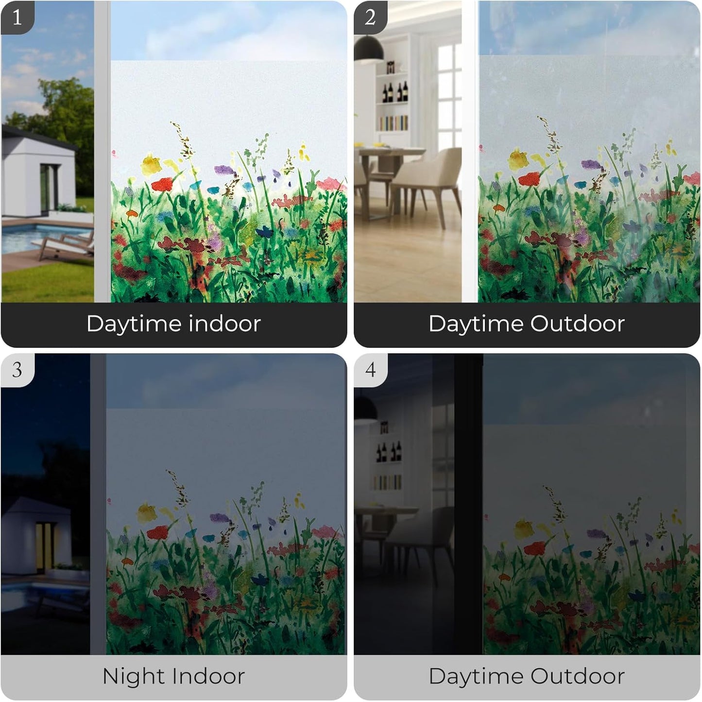 ADD.HERES Window Privacy Film,Colorful Floral Window Stickers,Removable DIY Bouquet Static Clings, Decals for Home School Office Party Supplies, Wildflower Reverie‌, 17.5 x 78.7 in