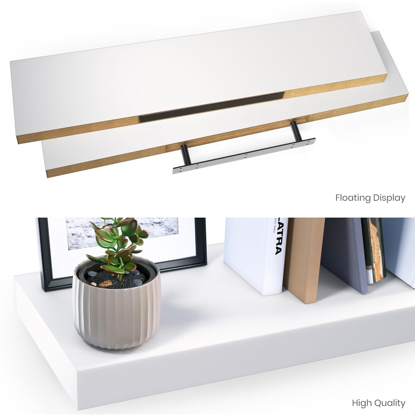 Ballucci Floating Shelves for Wall, 48" Wood Wall Shelf Set of 2, with Invisible Brackets for Bathroom, Living Room, Bedroom, Kitchen, Nursery, 8" Deep, Black