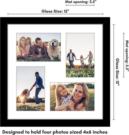 Americanflat 4x6 Collage Picture Frame with Shatter-Resistant Glass - Fits Five 4x6 Photos or Use as One 11x14 Picture Frame - Signature Collection - Collage Frames for Wall Display - Black