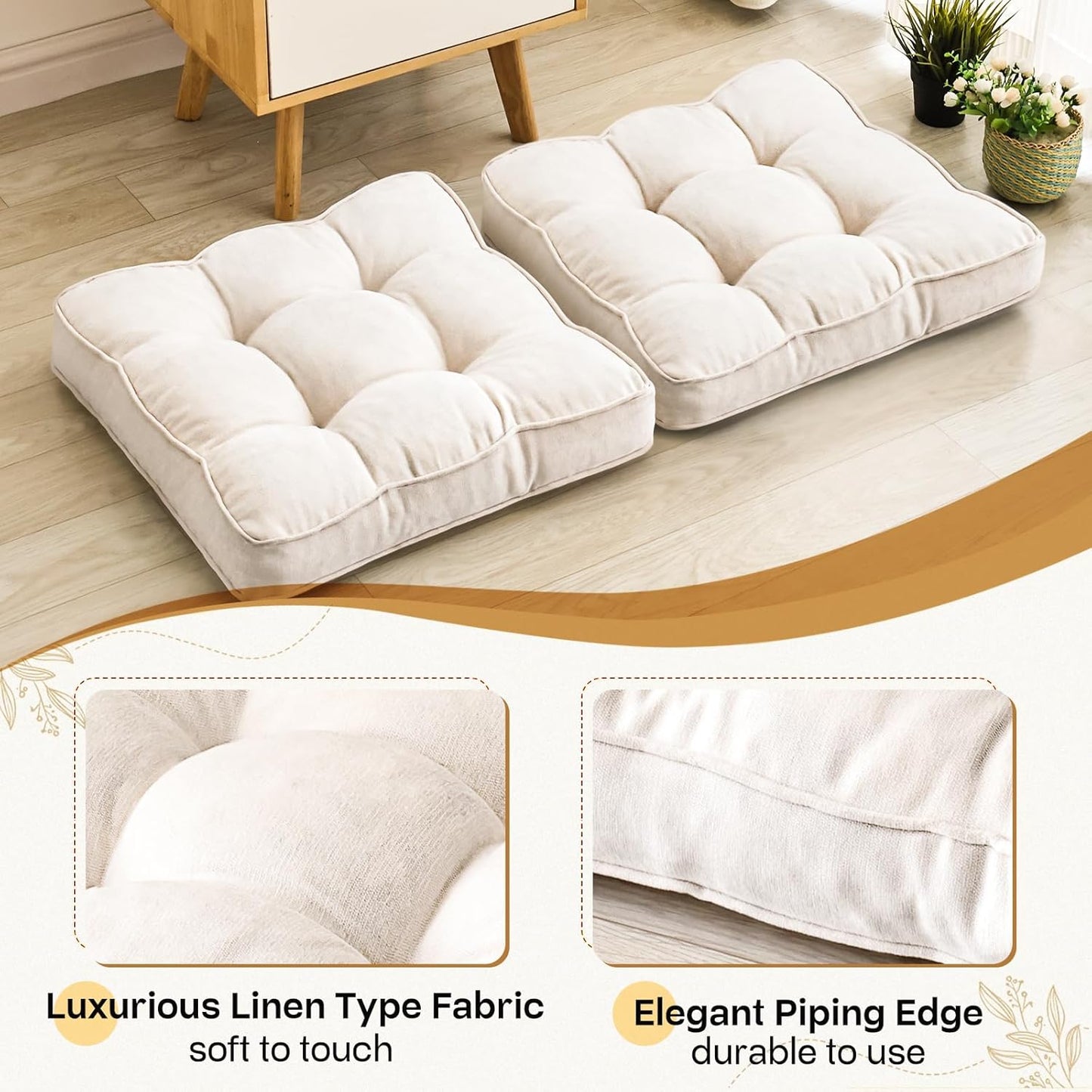 1 MIDDLE ONE Floor Pillow Set of 2, Memory Foam Floor Cushions for Adults, Large Meditation Pillow for Sitting, 22 x 22 Inches (Square | Grey)