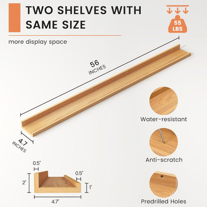 FLYJOE Picture Ledge Shelf, Floating Shelves Set of 2, 48 Inches Long Large Nursery Book Shelves for Toys Storage, Kids Bookshelf Wall Mounted for Living Room Bedroom Decor Books Photo Frames, Walnut