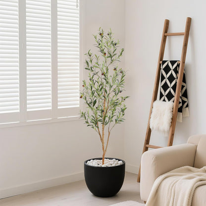 Bellacat Faux Olive Tree 7ft，Olive Trees Artificial Indoor with Natural Wood Trunk and Realistic Leaves and Fruits. 7 Feet(84in) Fake Olive Tree for Home House Office Décor.